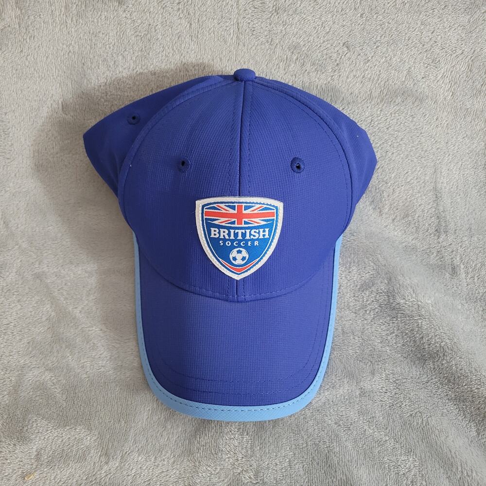 British soccer cap strap back dad hat challenger sports blue